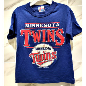 Vintage 1988 Minnesota Twins Tee Blue Red White Cotton Blend Child S 6-8 YK